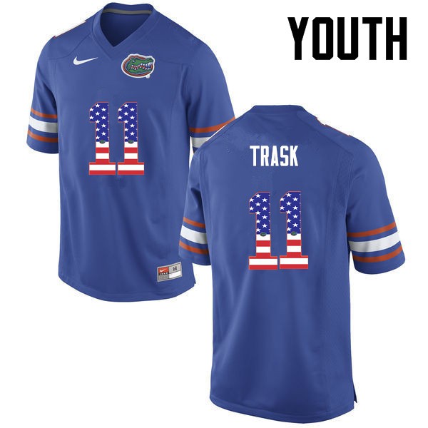 Florida Gators Youth #11 Kyle Trask College Football Jersey USA Flag Fashion Blue